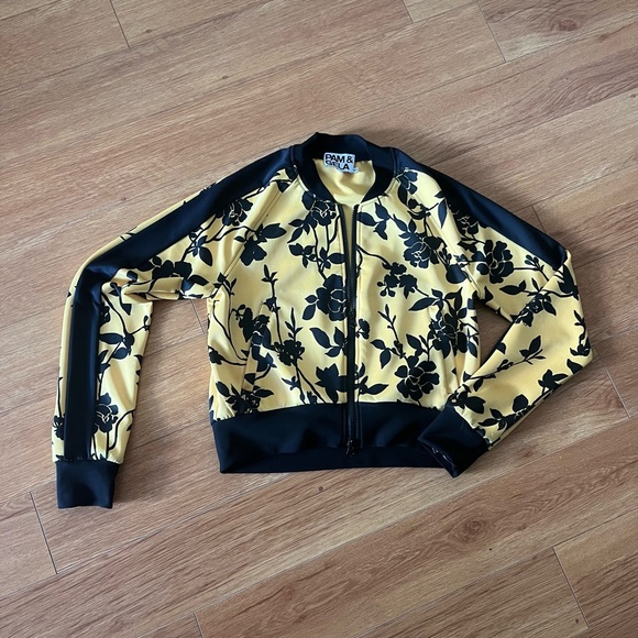 Pam & Gela Cropped Track Jacket in Floral Yellow - Picture 3 of 6